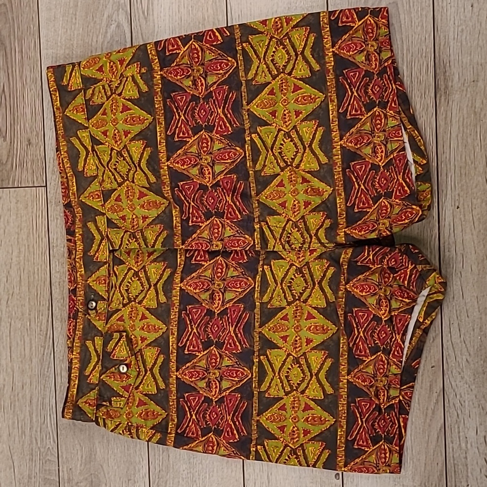 LAUHALA Hawaiian Brown Red Green Tiki 33 Mens Casual Board‎ Shorts RARE VTG 50s